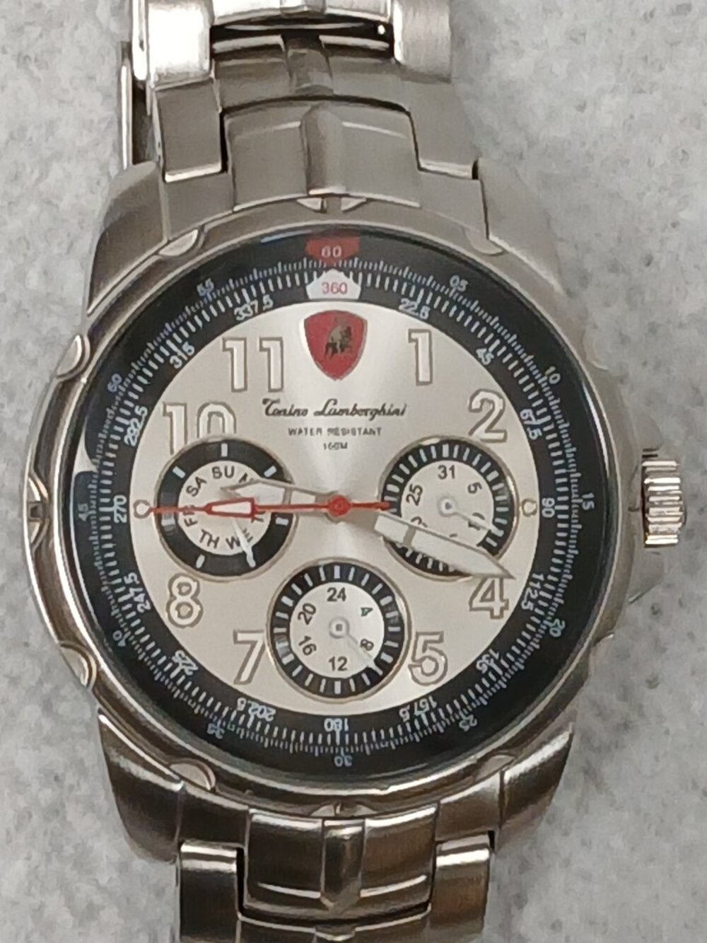 Lamborghini men's chronograph watch, silver and navy.